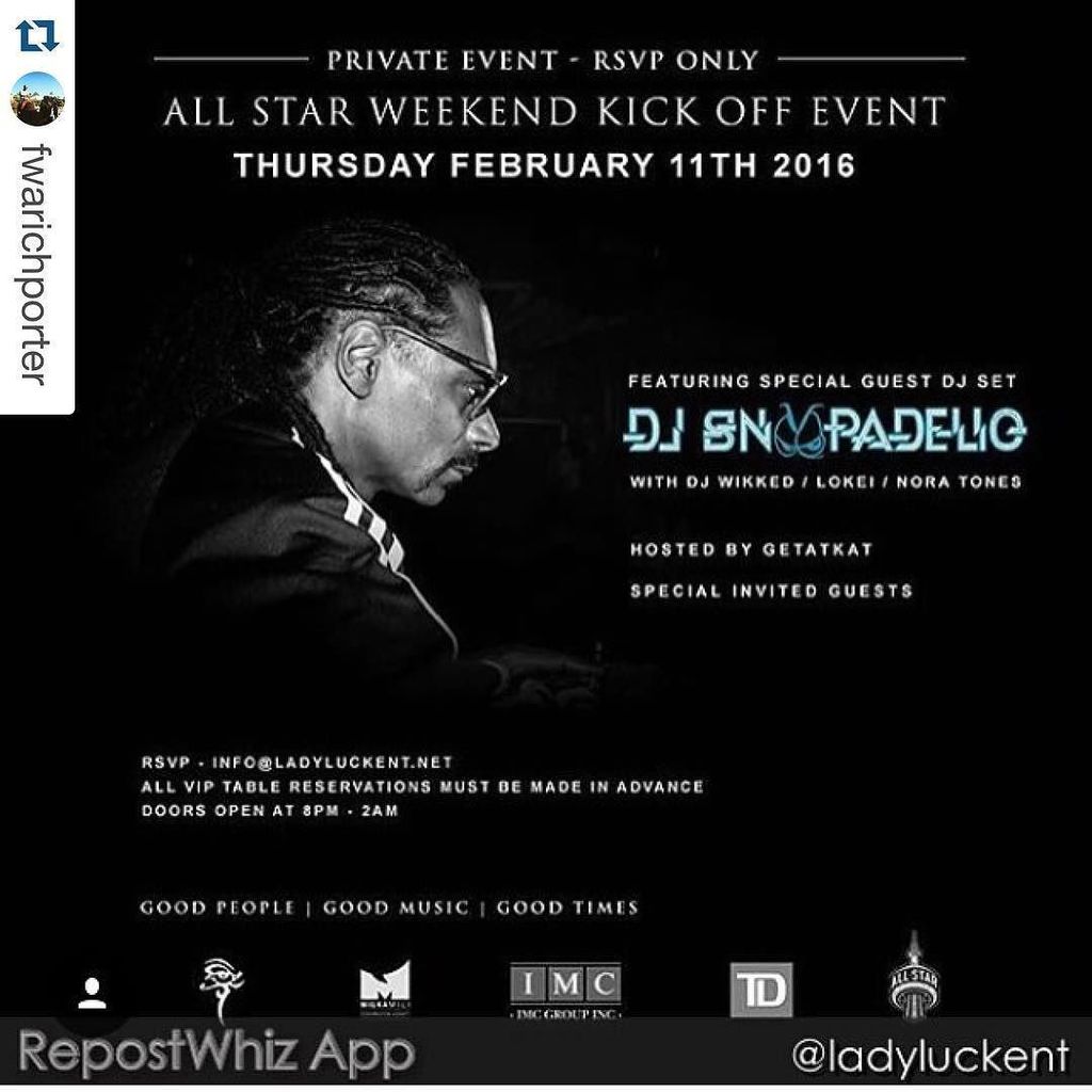 #Repost @fwarichporter with @repostapp.
・・・
!???????????? NBA ALL STAR WEEKEND TORONTO x DJ SNOOPADELIC live on tha 1s N 2s … https://t.co/98LPxLhplm