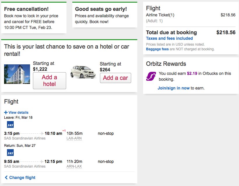 RT @airfarewatchdog: L.A. LAX to Stockholm ARN $219 round-trip on SAS for travel in March