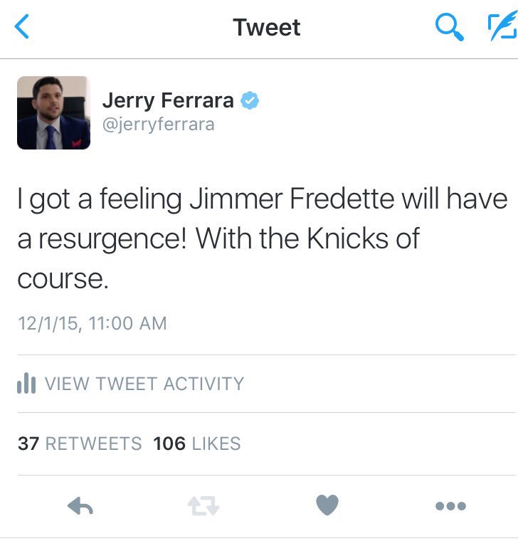 Hmm. @nyknicks sign @jimmerfredette ... Check my tweet from 12-1-15. I'm on record. https://t.co/dZEpbnMHNK