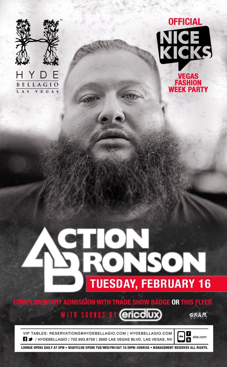 RT @shopnicekicks: This coming Tuesday we will be taking over @HydeBellagio with @ActionBronson and @EricDLux! Tickets are limited. https:/…