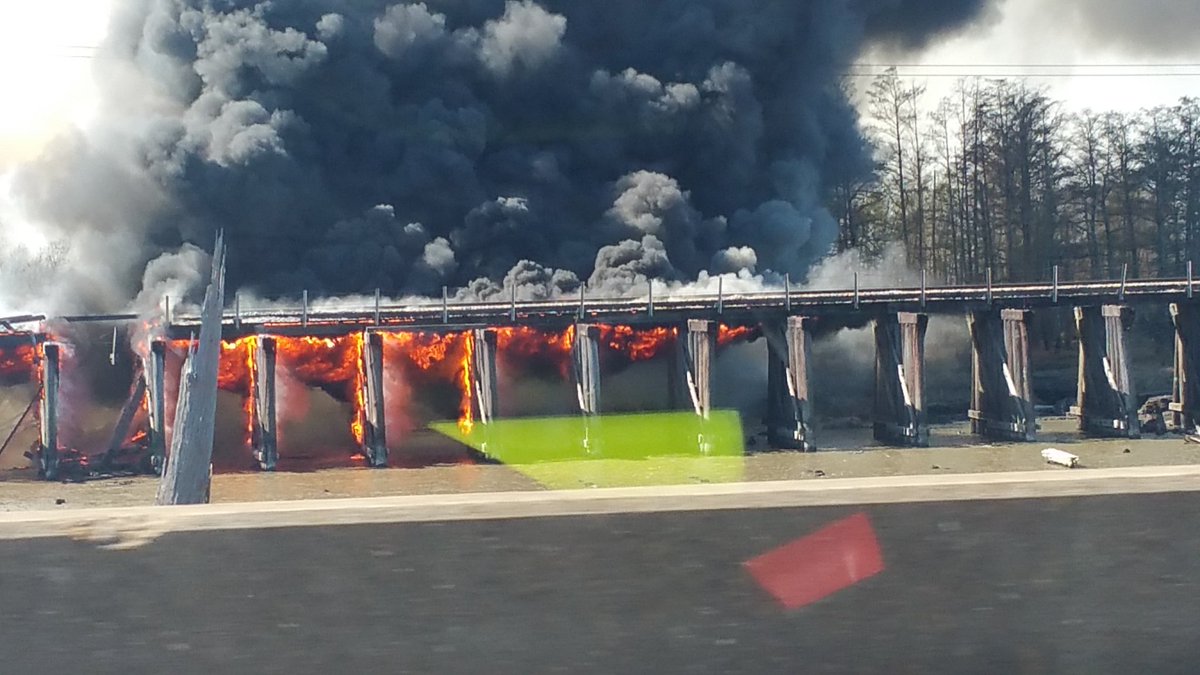 Photo: Train tracks on fire just off the Bonnet Carré Spillway in New 