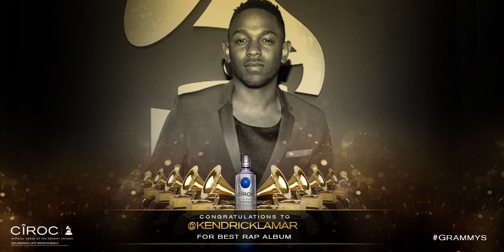 Retweet this @ciroc toast to my bro @kendricklamar getting MORE wins at The #Grammys! https://t.co/IjMOoDjVDu