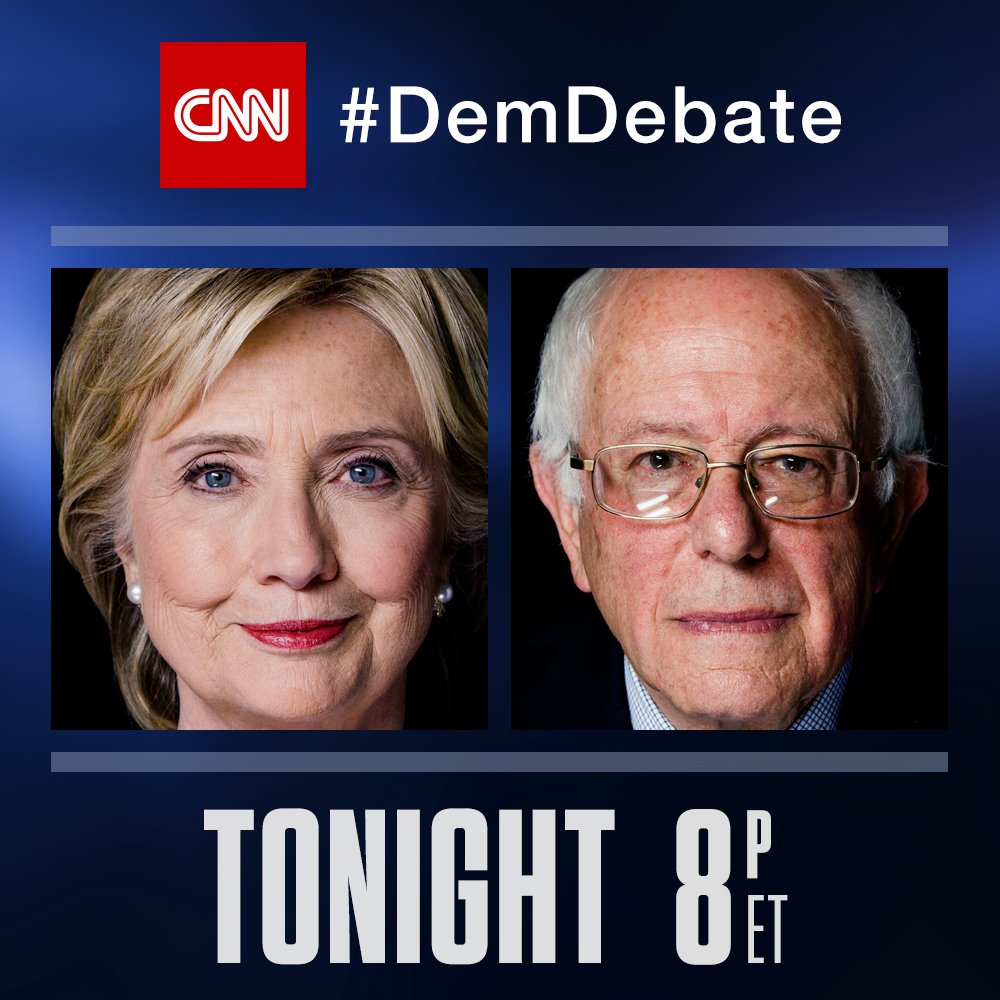 RT @CNN: 1 hour away! Join the conversation using #DemDebate as you watch @HillaryClinton & @BernieSanders square off. https://t.co/XJoK9BM…