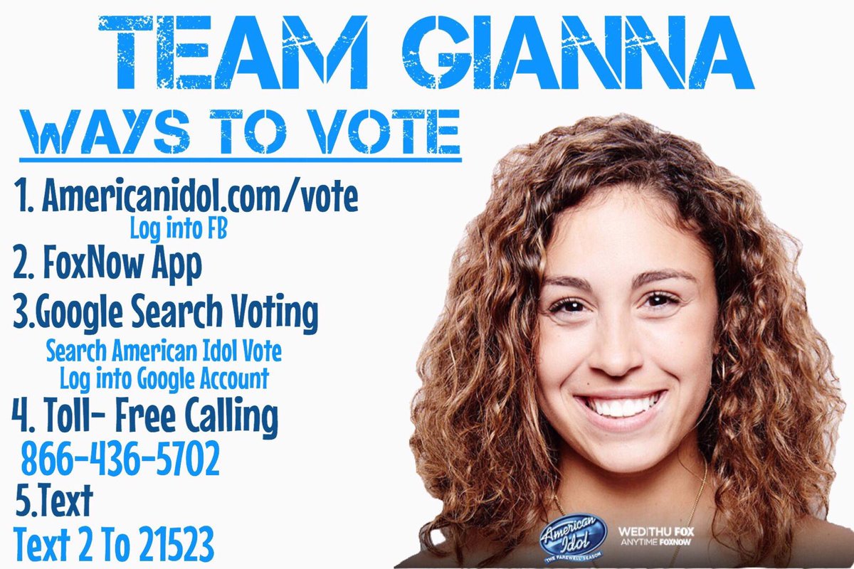 Please follow and vote for my friend @GiannaIsabella to be the next American Idol! #TeamGianna https://t.co/H35zcn1C9E