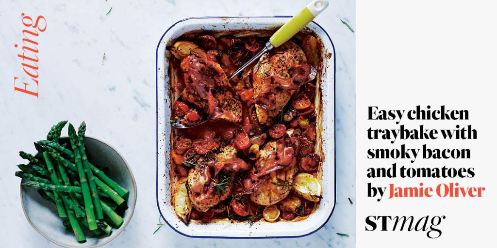 RT @SundayTimesFood: “Beautiful roasted tomatoes, crispy bacon and smoky chicken — delicious!” –
 @jamieoliver https://t.co/KkJkVVLhLX http…