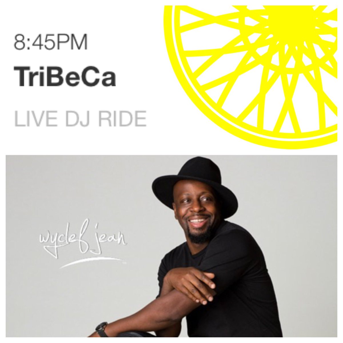 RT @charleeatkins: Wednesday's @soulcycle live DJ ride is w @wyclef ????????????‼️ https://t.co/uCAF4pTIeM