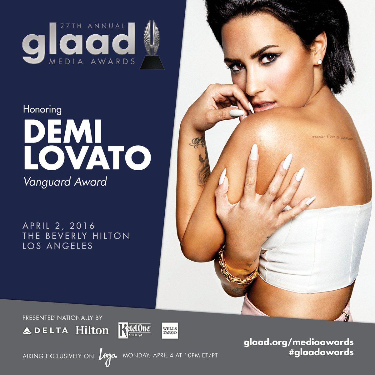 RT @glaad: We're thrilled that @ddlovato will be honored at the #glaadawards in LA on April 2! https://t.co/jDJiYrMmRB https://t.co/gSKEMX4…