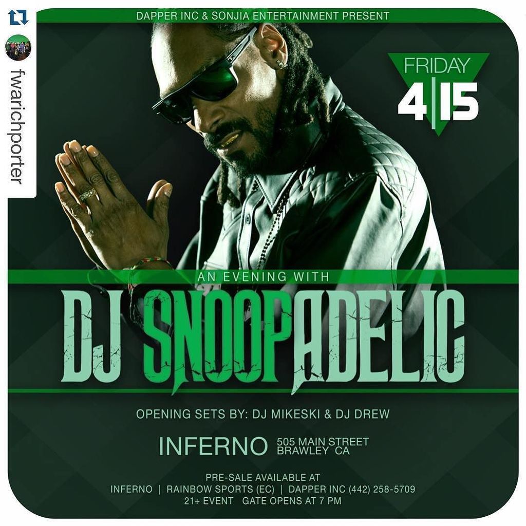 #Repost @fwarichporter with @repostapp.
・・・
DJ Snoopadelic X !???????????? X 4.15.16 X Brawley CA - shout out 2 @dapperinc760 https://t.co/0ZyiQpiqo6