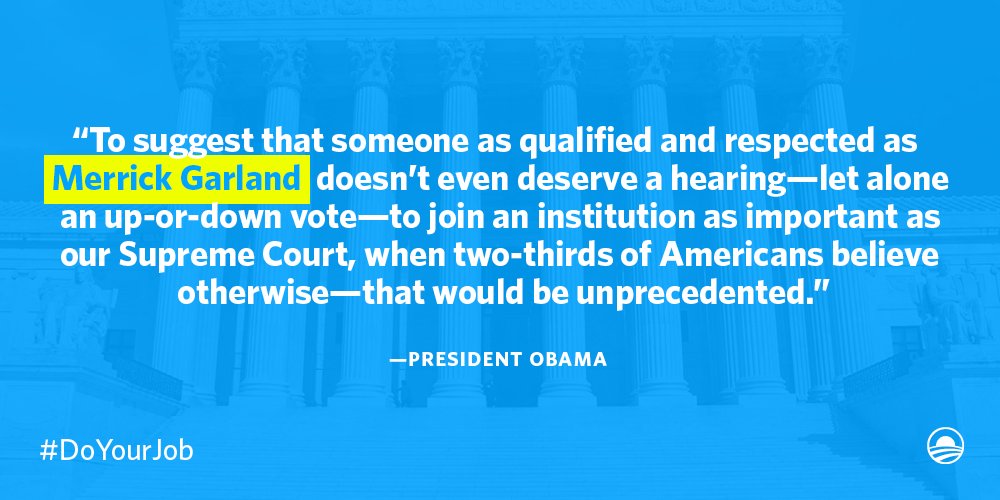 RT @BarackObama: Retweet if you believe Judge Merrick Garland deserves fair consideration. #DoYourJobFriday https://t.co/NYvoxcFO8H