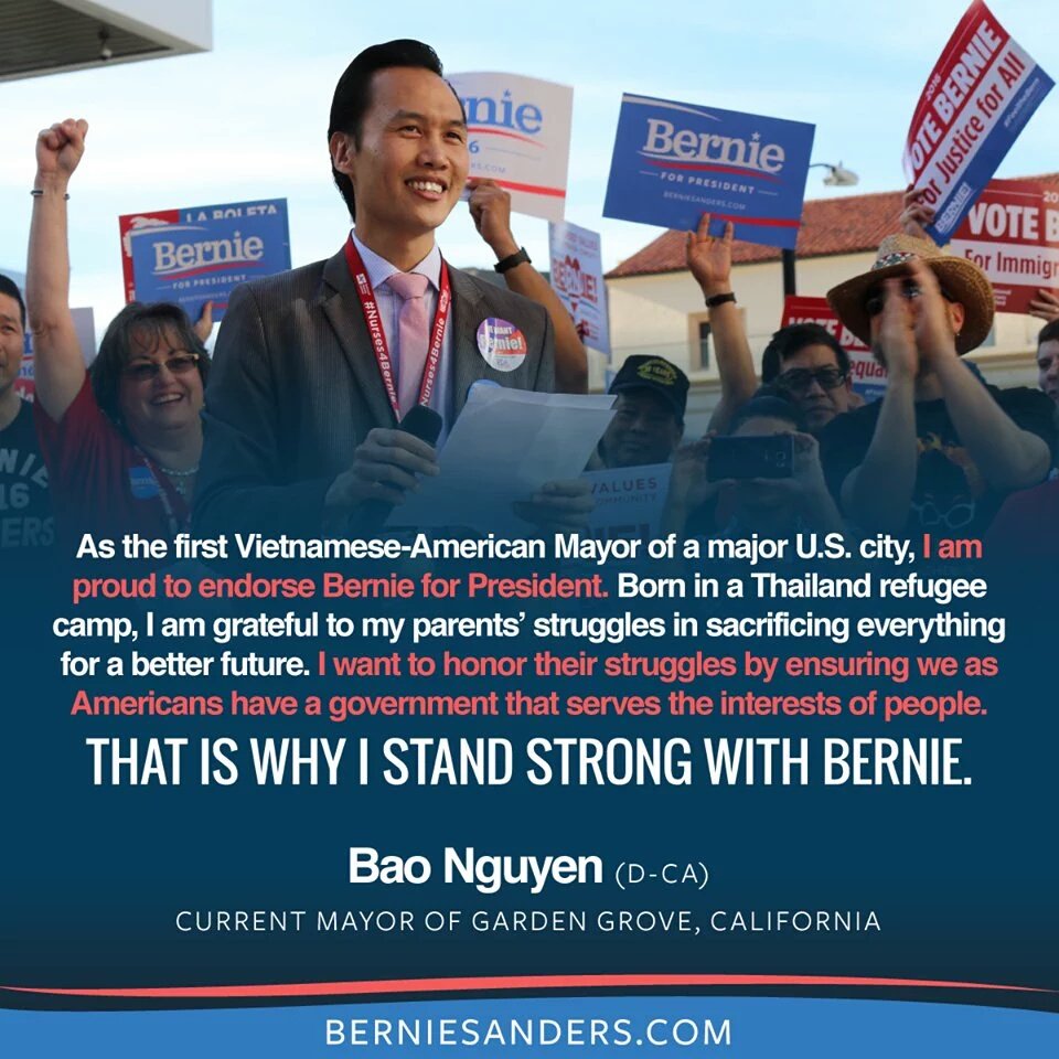 RT @Bernie4PresUSA: We are truly honored to accept Mayor Bao Nguyen's endorsement.(v:RevoltPolitic) #FeelTheBern #MIPrimary #NEWS #VOTE htt…