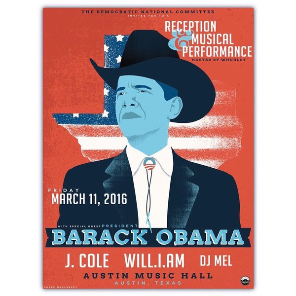 RT @KateBennett_DC: Poster for @POTUS #DNCFundraiser in Austin this afternoon with @whurley @JColeNC @iamwill. Max ticket $33,400. https://…