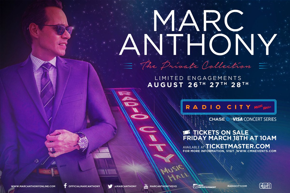 .@MarcAnthony set for first ever #NYC @RadioCity shows! #ThePrivateCollection. More info: https://t.co/XeHiyqpj3x https://t.co/8NIjPWuVjf