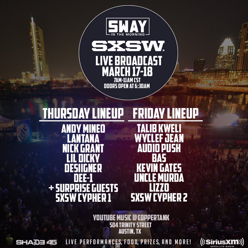RT @RealSway: Meet the whole #SwayInTheMorning squad tomorrow at SXSW! ???????? https://t.co/8O0wZNDbsP