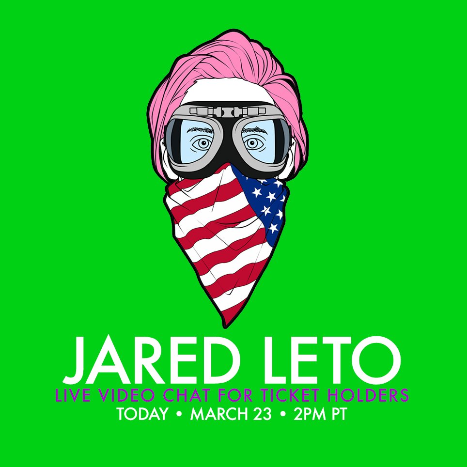 RT @VyRT: NEWSFLASH: Join @JaredLeto for a Live Video Chat TODAY, 2PM PT • Event ticket holders only! https://t.co/ykGqvYBCvM https://t.co/…