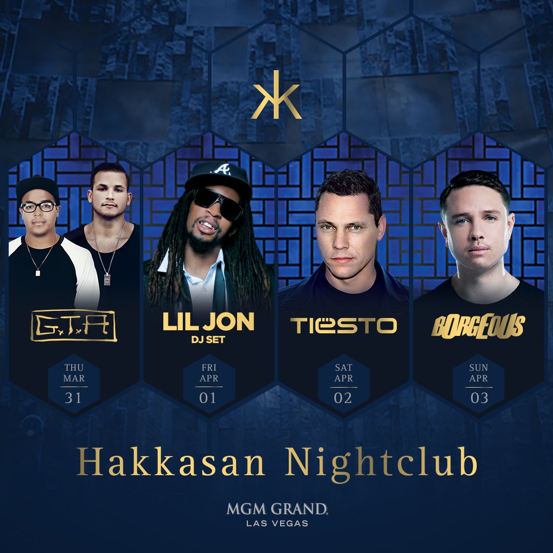 RT @HakkasanLV: We're excited about our upcoming weekend lineup featuring @weareGTA, @LilJon, @tiesto, & @BorgeousMusic . https://t.co/482w…