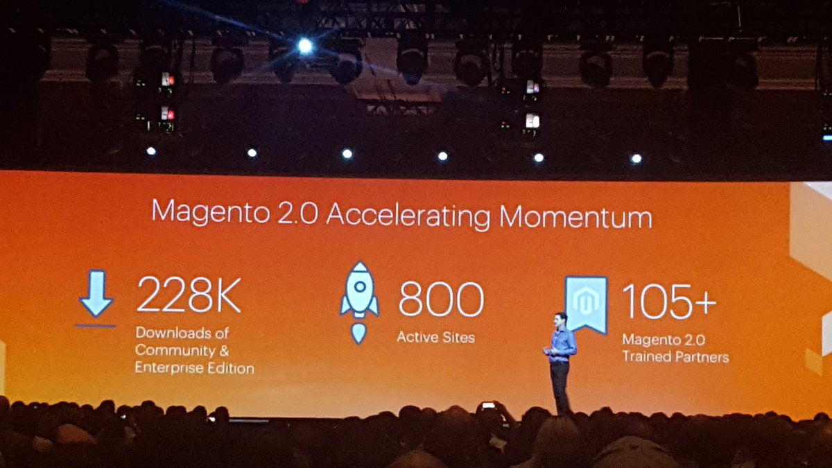 mgoldman713: #magento2 is only 4 months old. Amazing stats. @mklave1 #MagentoImagine https://t.co/YbsQjkQrfH