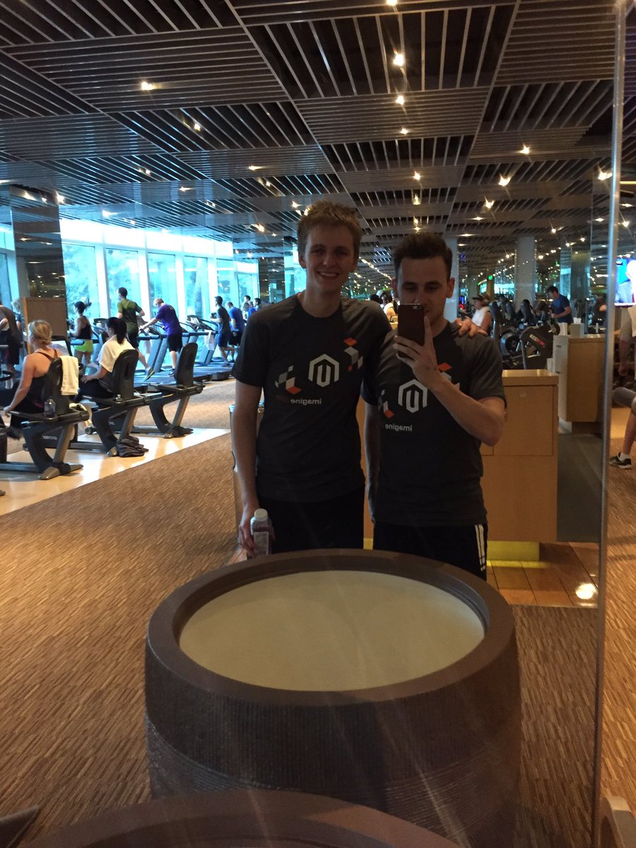 paulnrogers: .@lewissellers and I went out drinking all night and went to the gym at 7am rather than bed #magentoimagine https://t.co/cLaKILyz4s