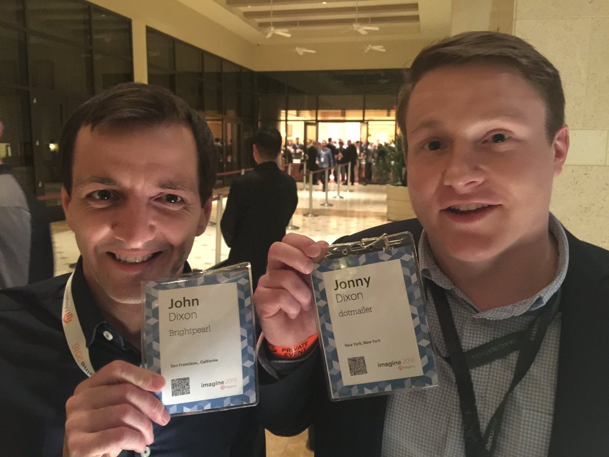 BrightpearlHQ: Our product whizz, @johnpvdixon, has found his name double with @jonnydotdixon from @dotmailer! #MagentoImagine https://t.co/BmeMtd4UGa