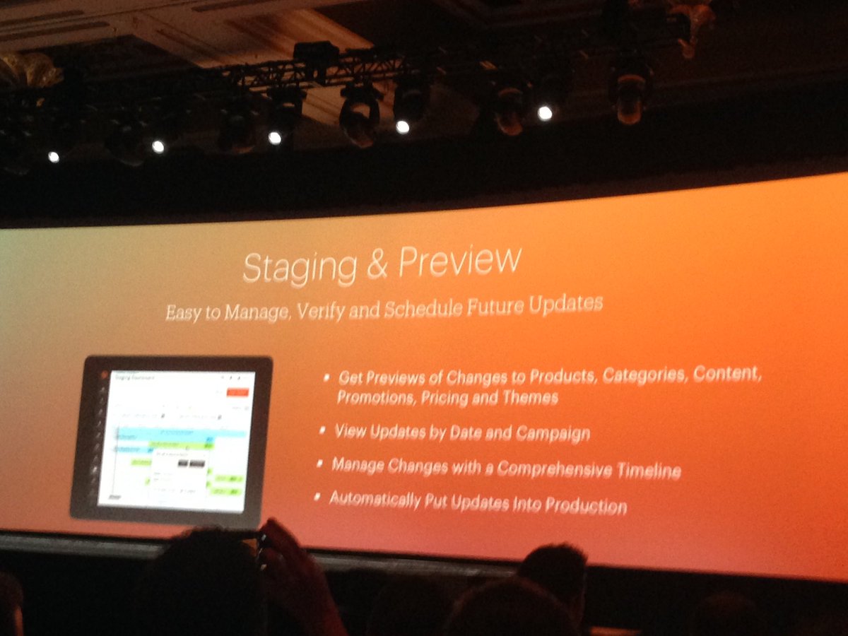 SheroDesigns: Staging and preview is an exciting new #magento2 feature! = merchandising and timing will be easy!  #MagentoImagine https://t.co/VTUEI2enaY