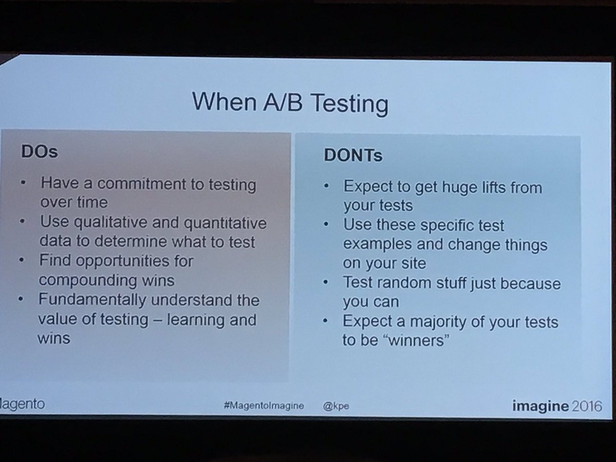 xavigs85: Nice reason to know when is good time to do A/B testing @magento #MagentoImagine @kpe @blueacorn https://t.co/pug7rl3Jk8