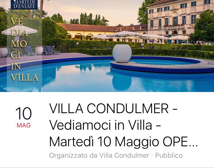 SAVETHEDATE: MARTEDÌ 10/5/2016
VEDIAMOCI IN VILLA @VillaCondulmer #mogliano #Treviso #djset #glamour #happyhour https://t.co/99ixxZNSwZ