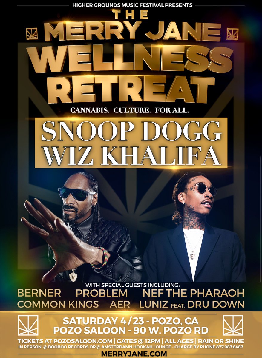 CA !! come hang wit me n my nef @wizkhalifa ! 4/23 @MERRYJANEMEDIA #WellnessRetreat tix: https://t.co/KL8zNGic8u https://t.co/EK71CRFbHI