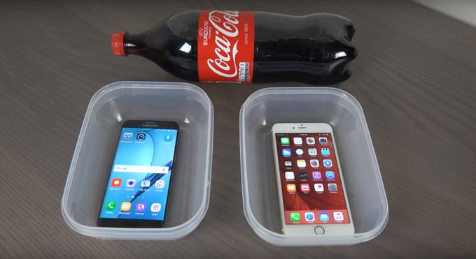 Resultado de imagem para iPhone 7 sobrevive a congelamento em Coca-Cola e mergulho em água fervente