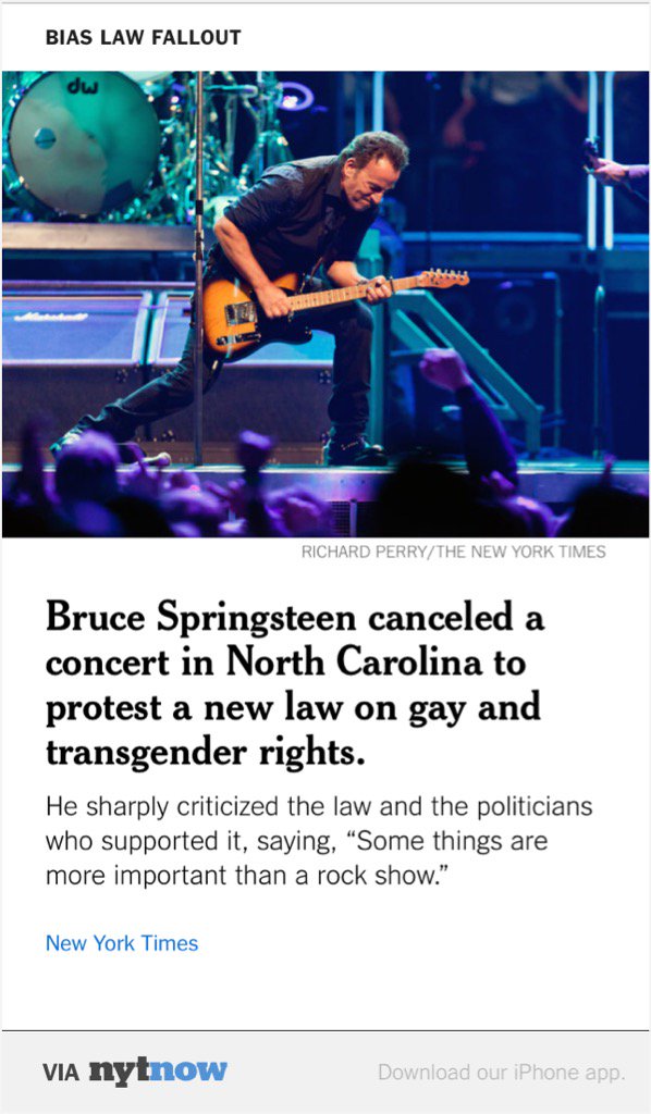 RT @terranceflynn: Bruce Springsteen Cancels NC Concert – 