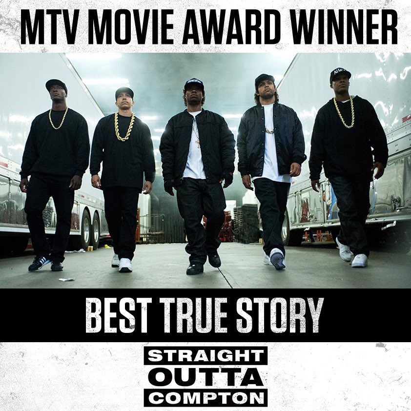 #StraightOuttaCompton voted Best True Story at the @mtv #movieawards.  Shout out to all the fans who voted! https://t.co/kjmjFKGe7Q