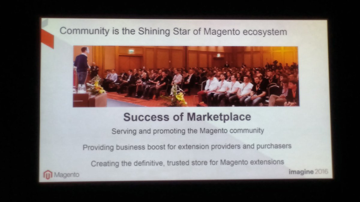 avstudnitz: A picture of Meet Magento DE being used as an example for the Magento Community at #MagentoImagine https://t.co/uGZwntkCCt