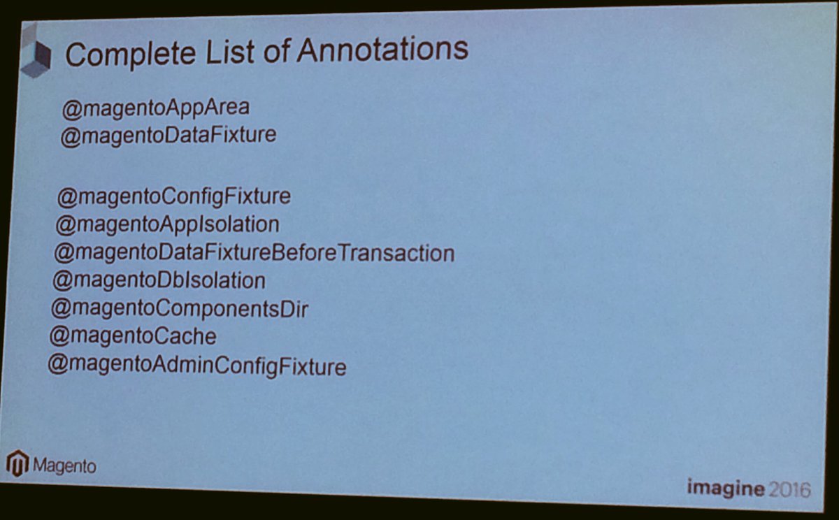 benjaminrobie: Integration test annotation list. #MagentoImagine #deepdive https://t.co/RCFWGAoUXF