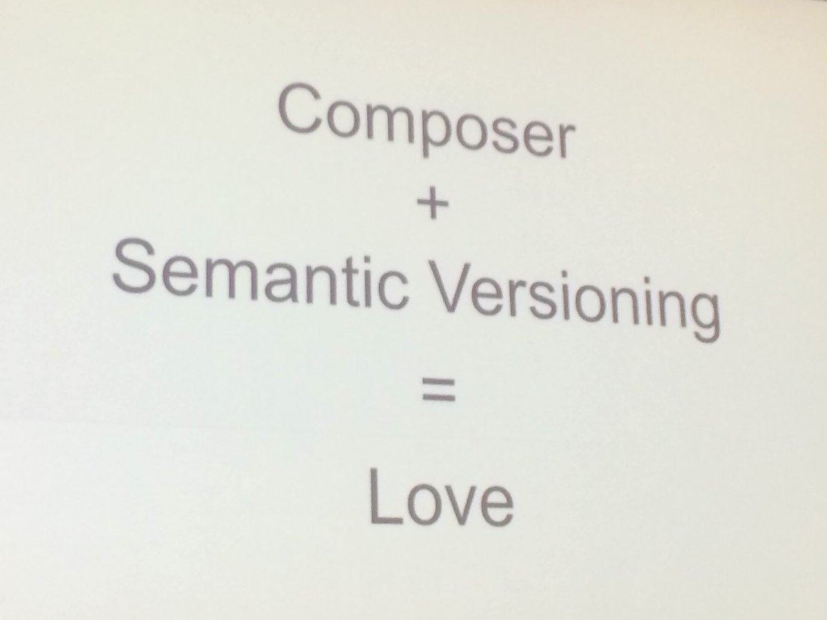 blackbooker: Composer + SemVer = Love. Add Magento and it's gotta be paradise! ;) #MagentoImagine #M2DeepDive https://t.co/9W0dRLADL5