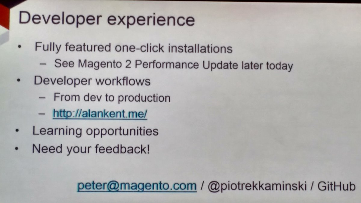 avstudnitz: Next steps regarding developer experience on Magento 2. By @piotrekkaminski #MagentoImagine https://t.co/g1Qfhw1q2t