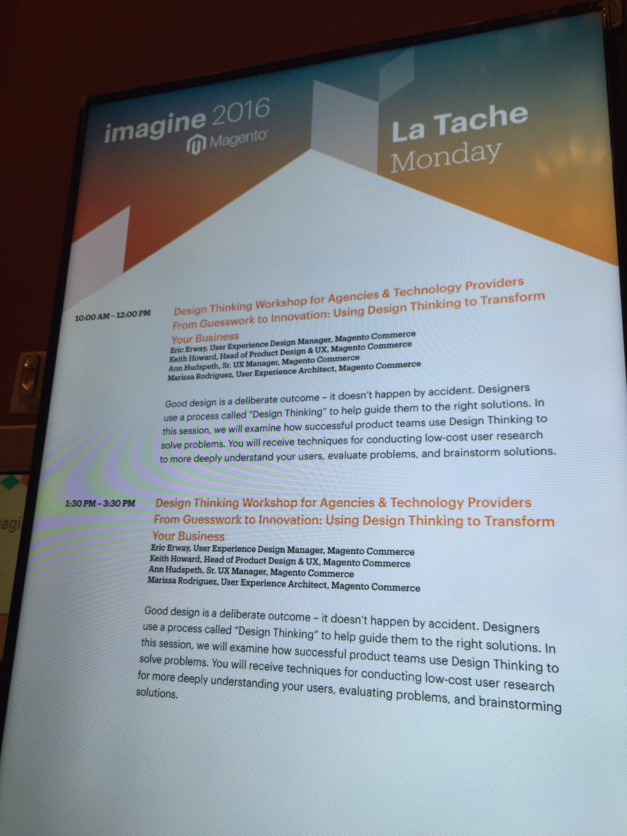 magento_ux: We are presenting Design Thinking Workshops today at #MagentoImagine Hope to see you there! #UX #designthinking https://t.co/QwIrNEnUTO