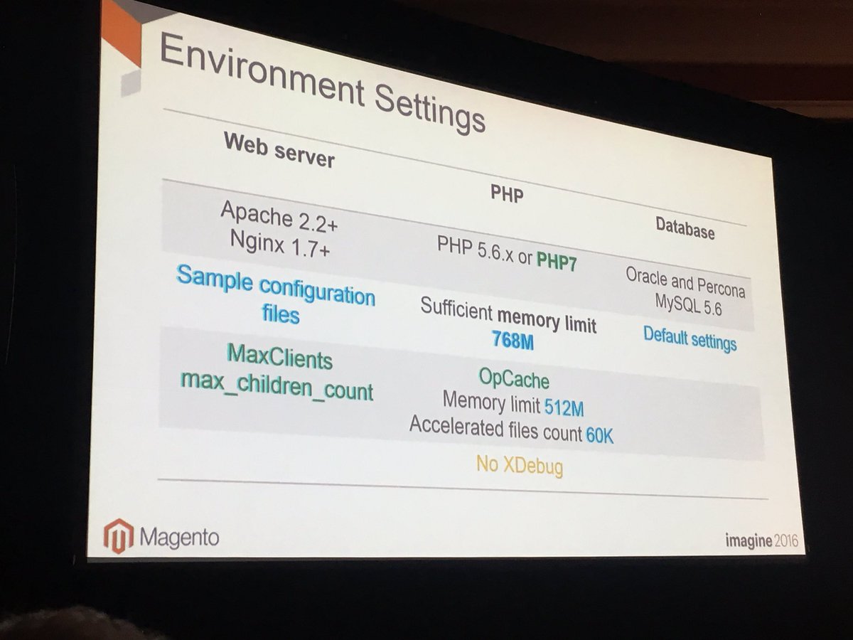 lewissellers: Recommended environment settings for Magento 2 for maximum performance. #MagentoImagine #magento2 #ecommerce https://t.co/wxIy5DGgMd