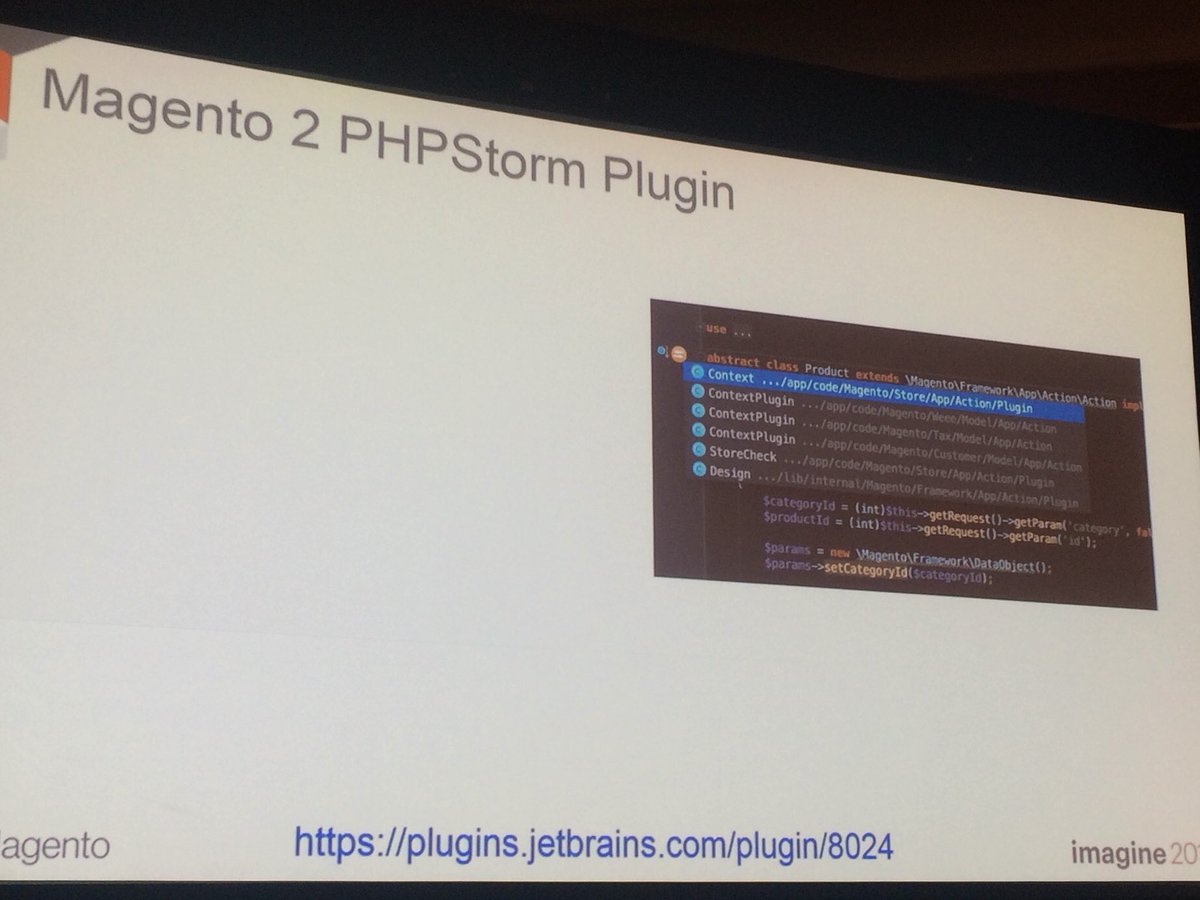 blackbooker: ToTD: Use the M2 @phpstorm plugin. Very handy! https://t.co/L6i1ExDl0C #MagentoImagine #M2DeepDive @AntonKril https://t.co/LBOigcUmAK