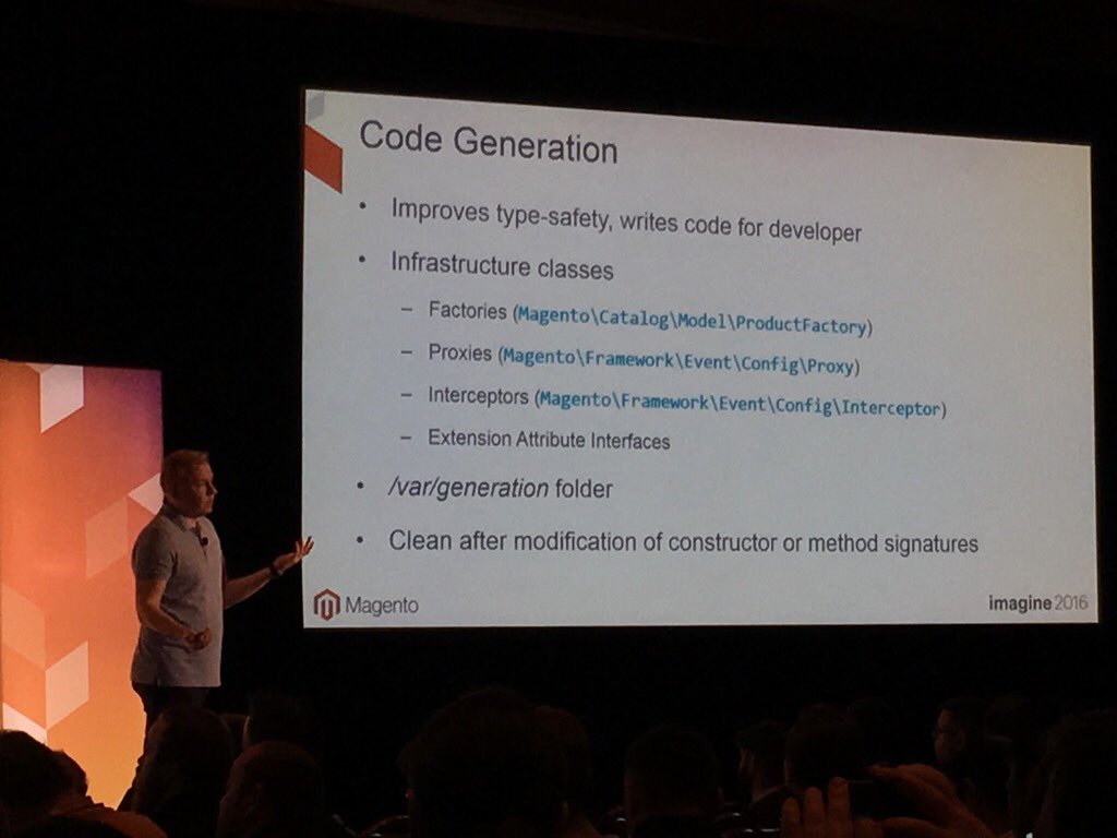 jonathanmhodges: #MagentoImagine code generation in #magento2 @AntonKril believes #magento2 used proxies first Great for lazy loading https://t.co/E9B1wAtDsb