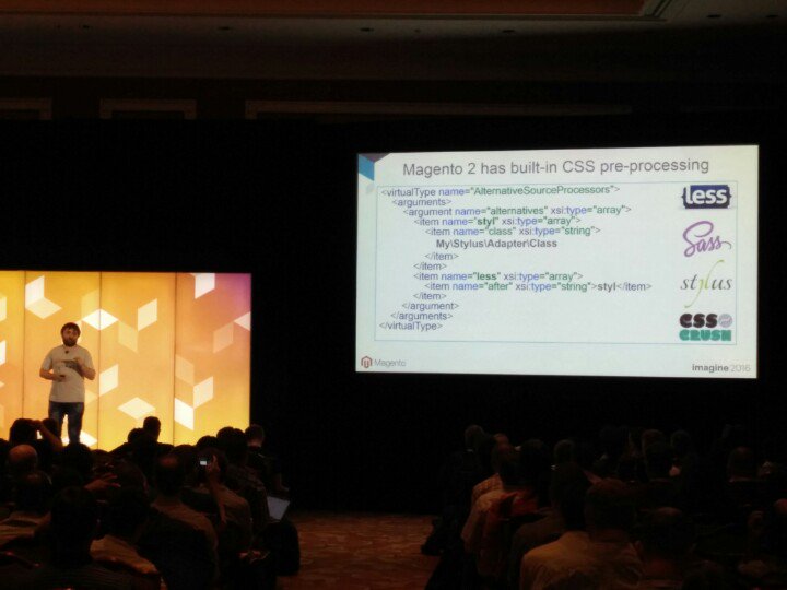 cmuench: Magento 2 can have alternative css pre-processors. Less is already included.  #MagentoImagine https://t.co/9FhfIWIkeU