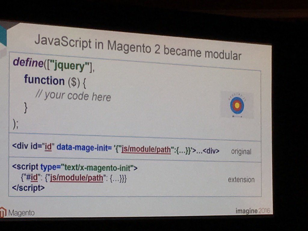 jonathanmhodges: JacaScript in #magento2 #MagentoImagine https://t.co/mgig7kvMBN