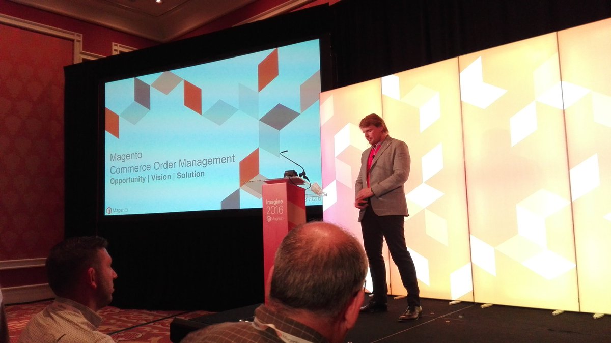 rojo_angel: Philipp Barthold takes the stage to talk about Magento Commerce Order Management #MagentoImagine https://t.co/waESD9jSHq