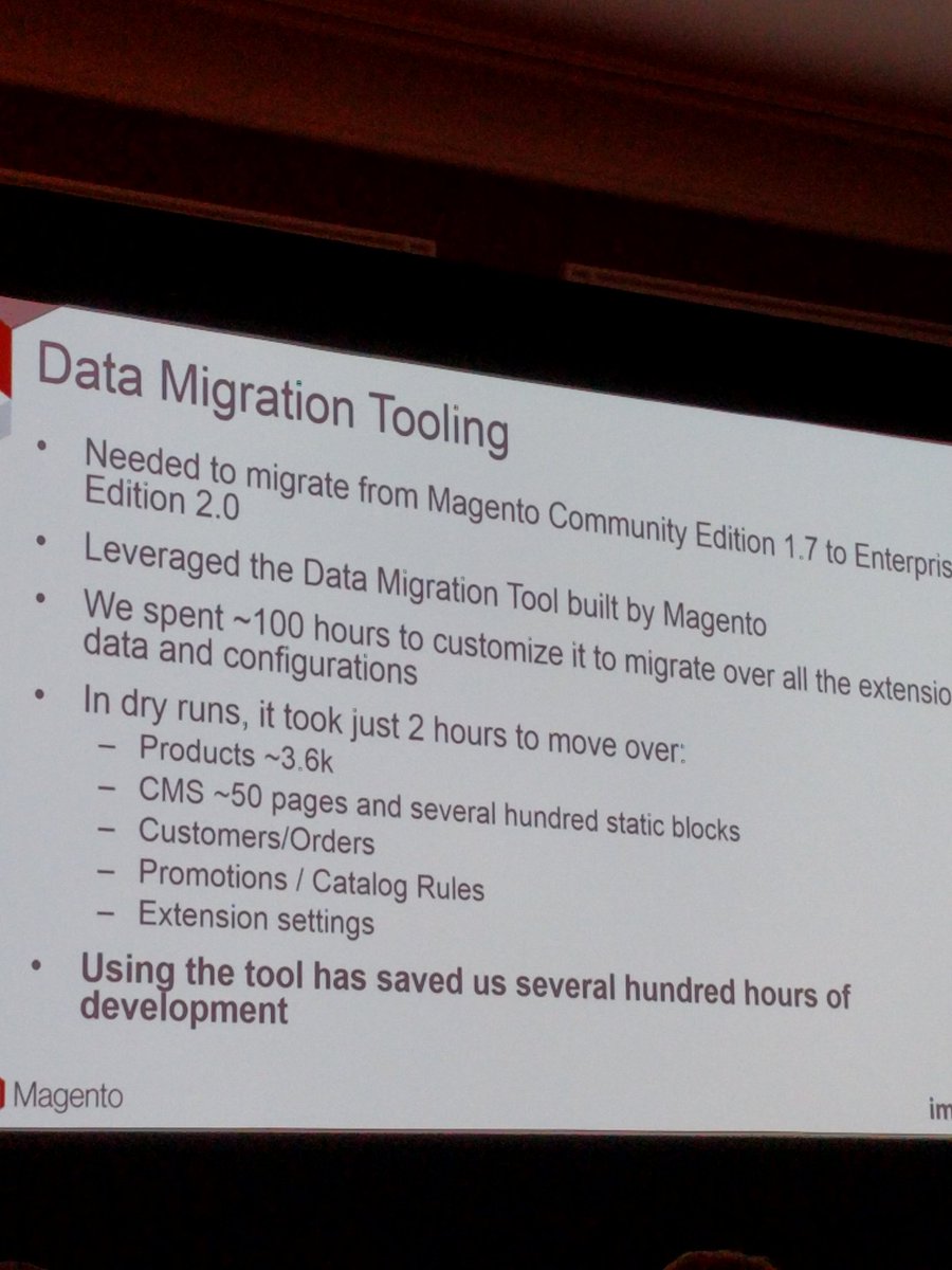 crduffy: That's a pretty quick migration all things considered.  #MagentoImagine https://t.co/at4xVnuyhp