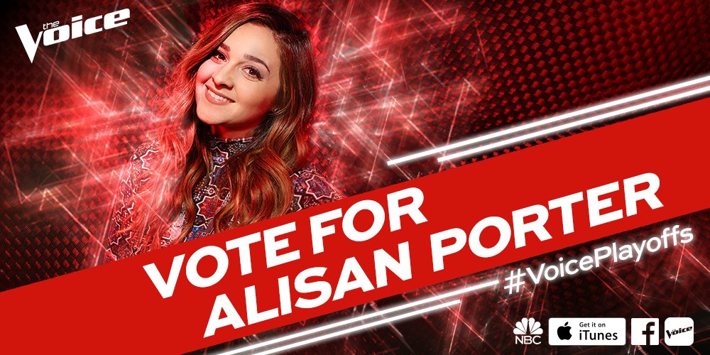 RT @NBCTheVoice: RT if you’re gonna vote baby vote baby vote baby for @alisanporter tonight. #VoicePlayoffs https://t.co/02mXCaSN1Z