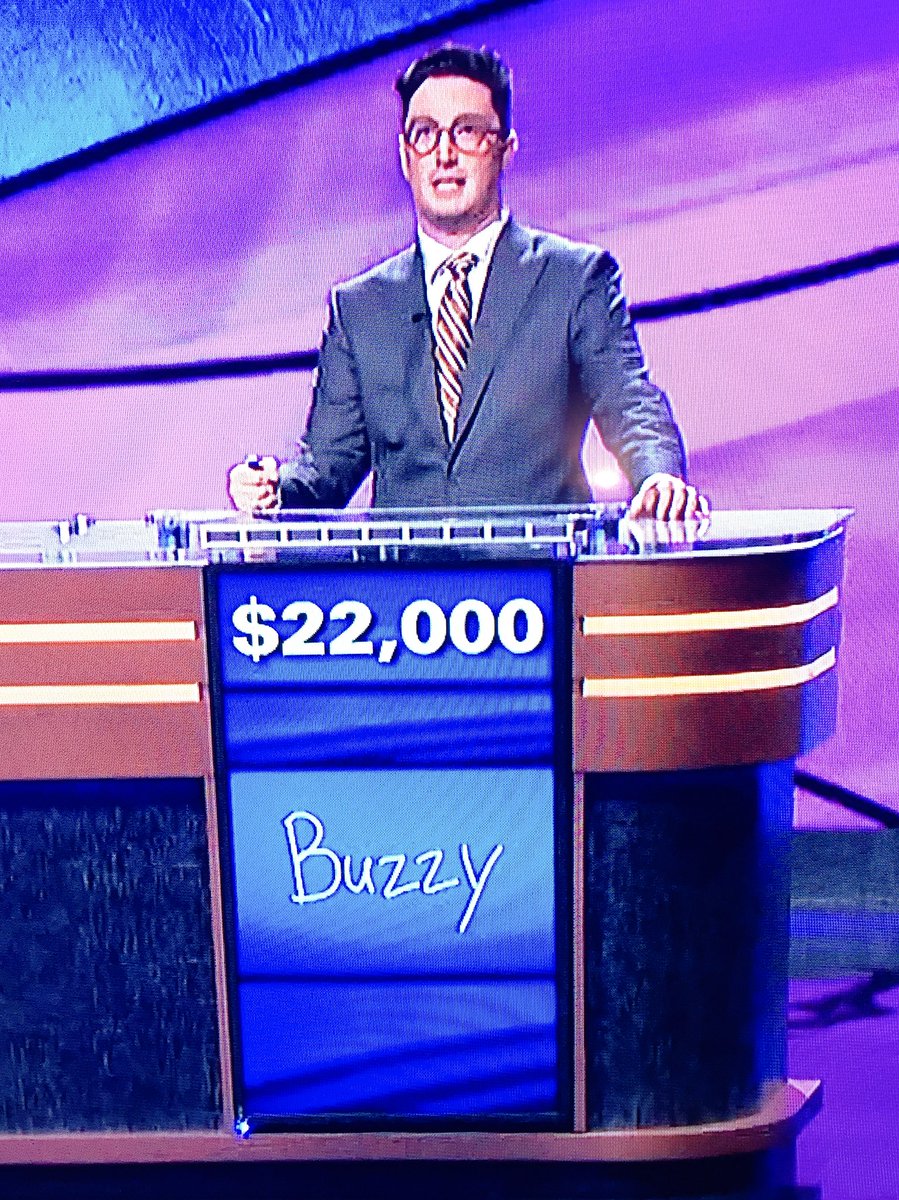 Jeopardy winner tonight is buzzy cohen, an la music exec. i bet his