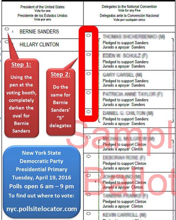 RT @Bernie4PresUSA: RT #NYPrimary
-DON'T wear BernieGear(law)
-TAKE ID
-If DENIED #VOTE:Fill Affidavit Ballot
#FeelTheBern + Delegates http…