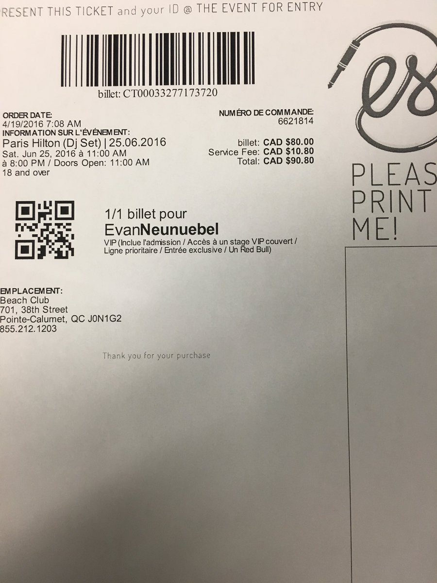 RT @evanneunuebel: Got my ticket to come see you in Montreal @ParisHilton https://t.co/UPTpUQHc0n