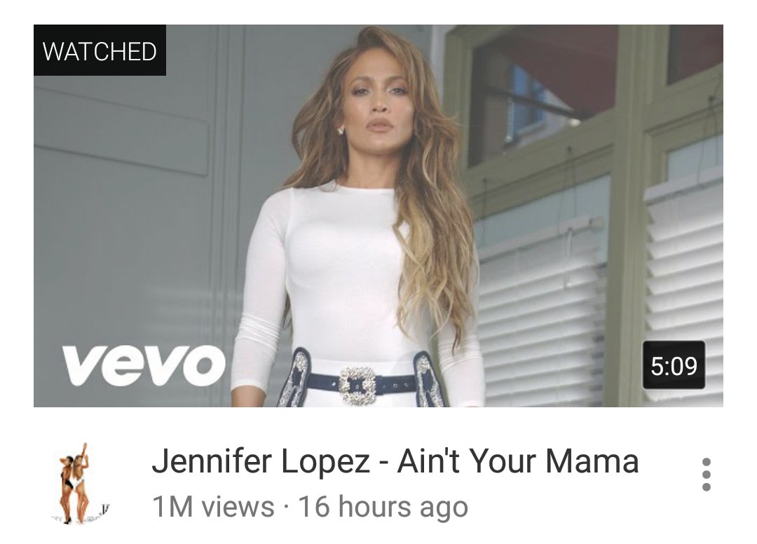 RT @gpolson37: @JLo 1 MILLION VIEWS IN LESS THAN 24 HOURS!!!! Way to kill it once again!! #AintYourMama ???????????????????? https://t.co/DC7WEJblPi