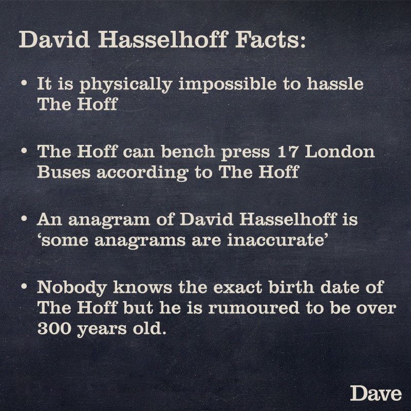 RT @Join_Dave: Find out if these facts are real. @DavidHasselhoff is doing a LIVE Q&A on FB at 5pm today: https://t.co/4Wkbr064rh. https://…