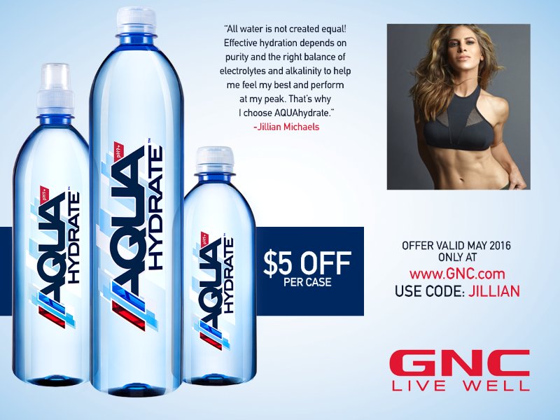 RT @JillianMichaels: Get $5 off a case of @AQUAhydrate at @GNCLiveWell with code JILLIAN https://t.co/kvjwirq9yw