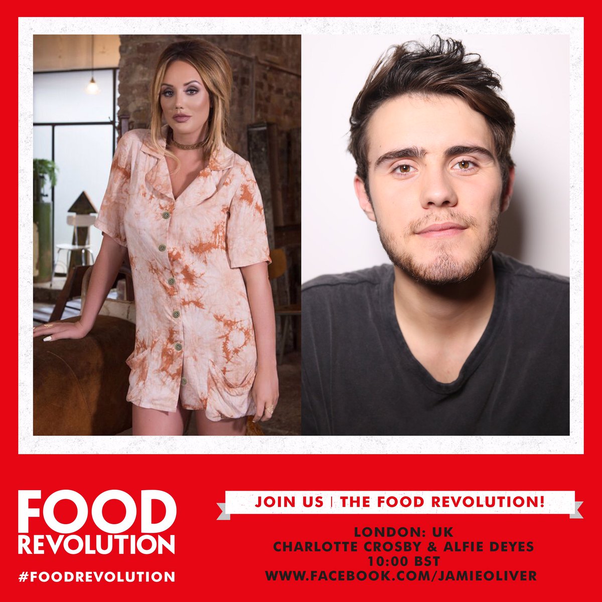 RT @Charlottegshore: I'm going to be cooking with @jamieoliver live on Facebook tomorrow 10am BST https://t.co/3WVN12qxdF #foodrevolution h…