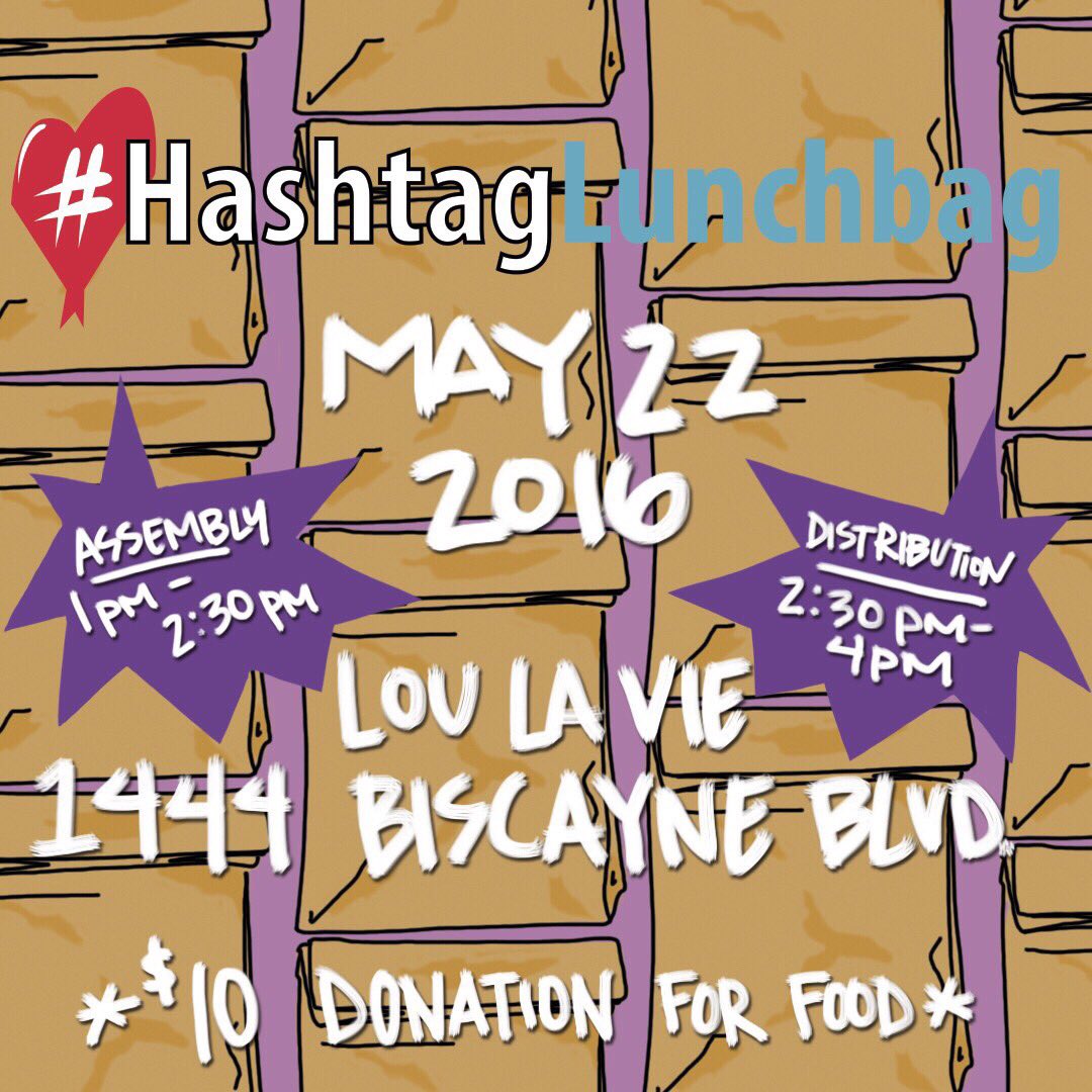 RT @AyeYoVontay: #HashtagLunchBag ????????????????
Sunday, May 22nd
Assembly at 1:30 pm
Distribution at 2:30 pm

*Assembly will be at Lou La Vie https:…